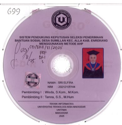 Sistem Pendukung Keputusan Seleksi Penerima Bantuan Sosial Desa Sumillan Kec. Alla Kab. Enrekang Menggunakan Metode AHP