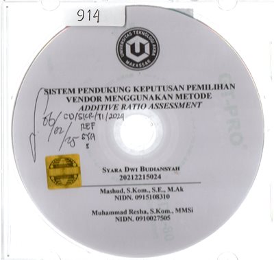 Sistem Pendukung Kepuasan Pemilihan Vendor Menggunakan Metode Addive Ratio Assessment